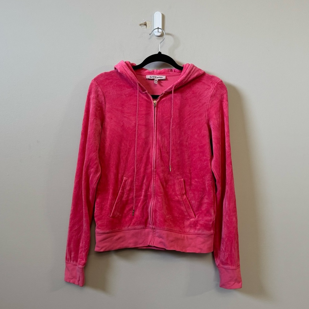 Juicy Couture Hot Pink Velour Y2K zip up hoodie (Flaw)